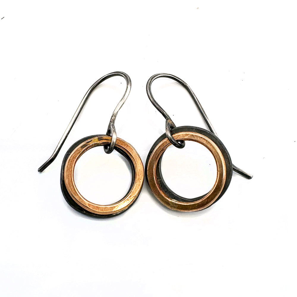 gold and silver hoops dangle earrings