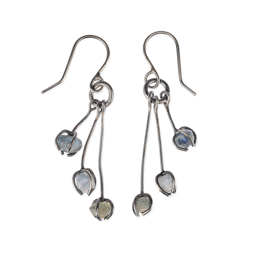 rough uncut montana sapphire dangle earrings