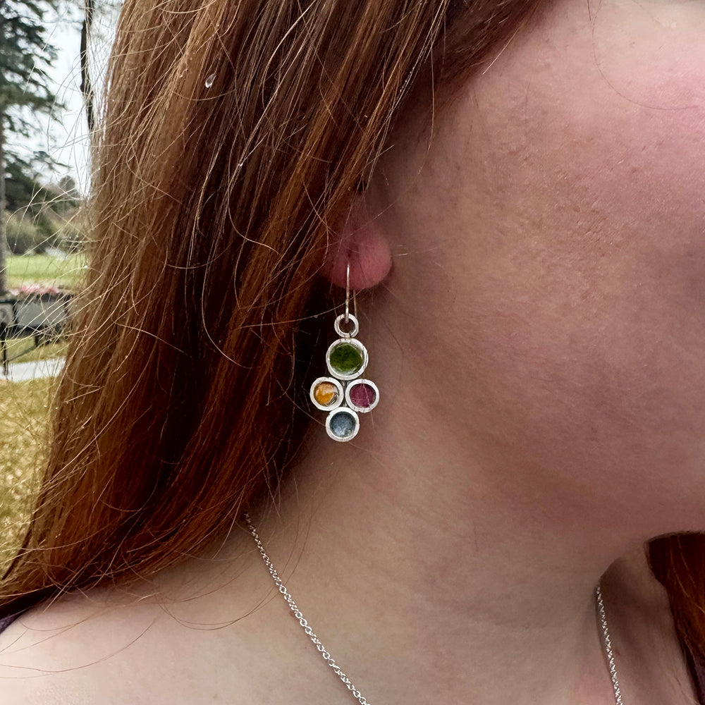 Sap Green, Winsor Yellow, Rose Dore, and Indigo Dangles