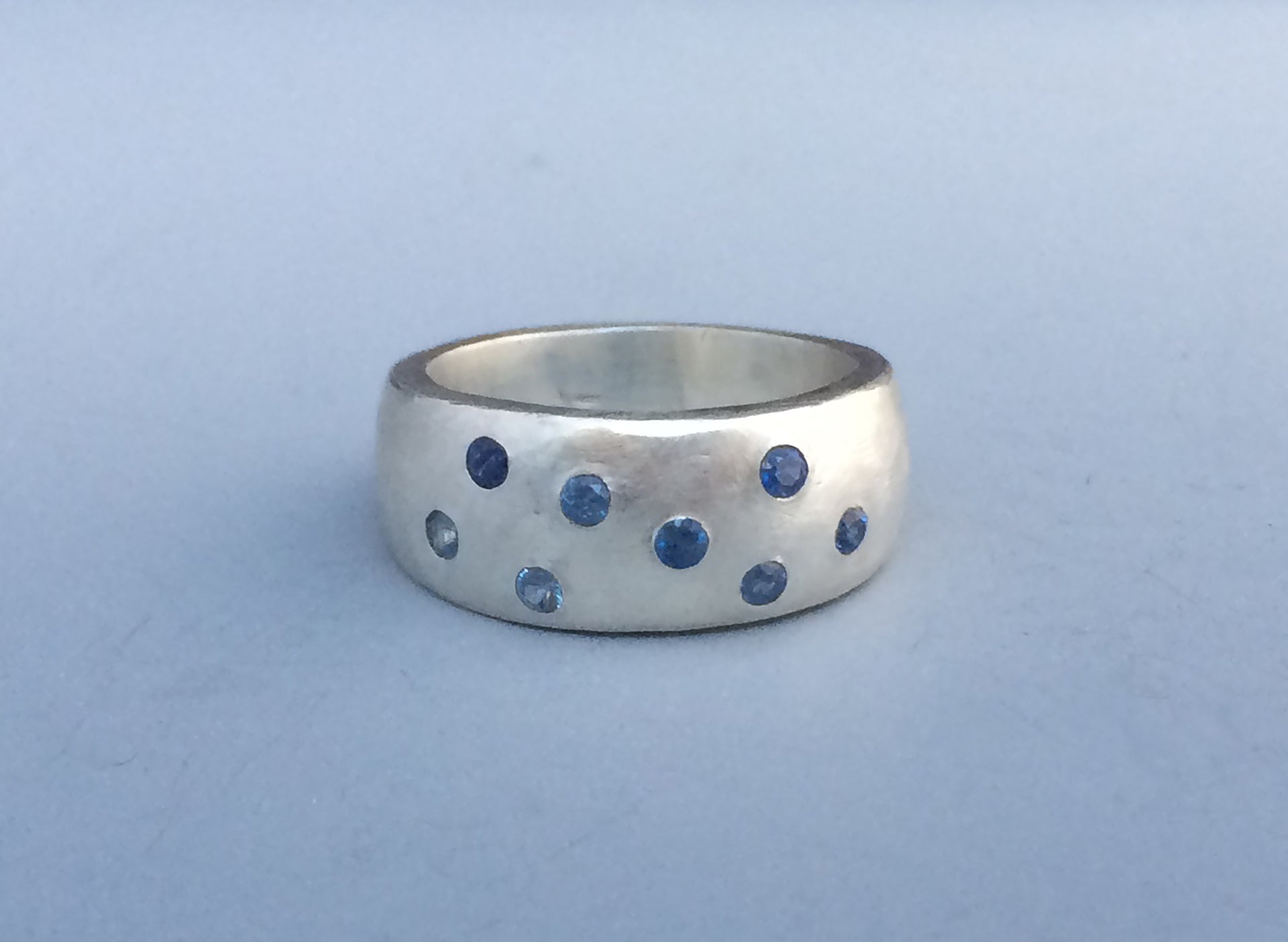 Sterling Silver Band Ring with Sapphires