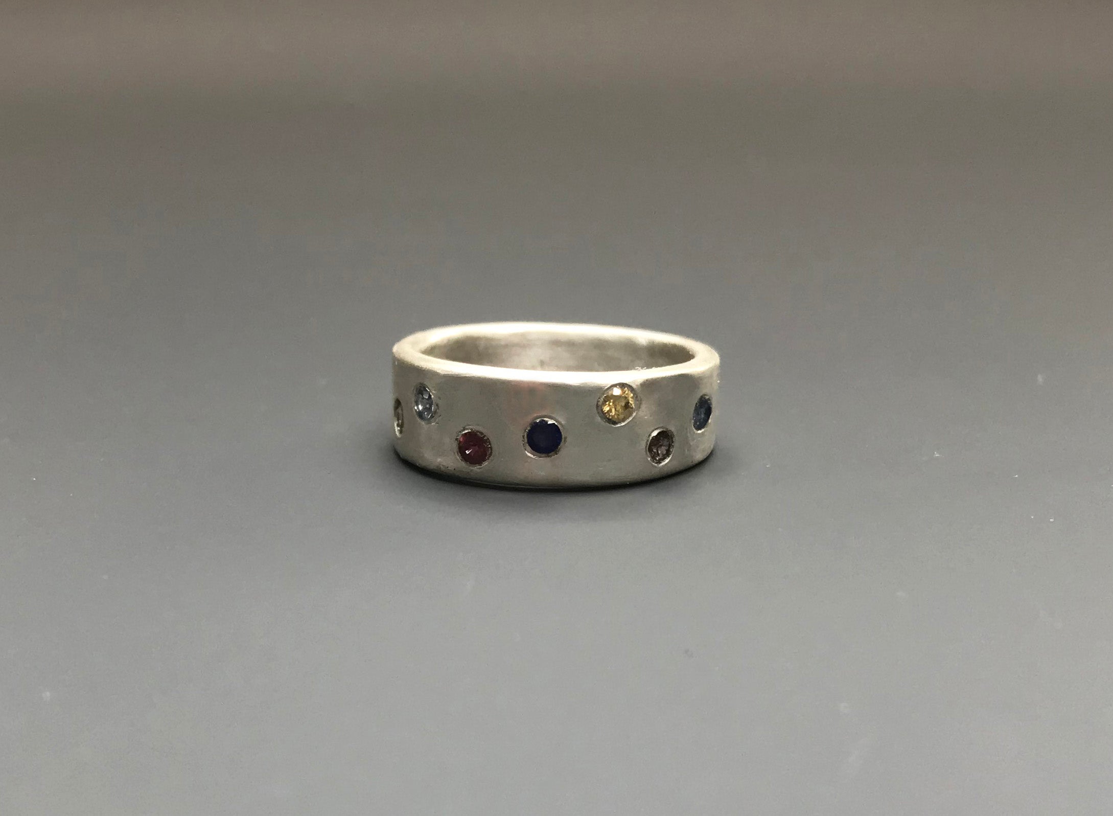 Sterling Band with Multicolored Sapphires