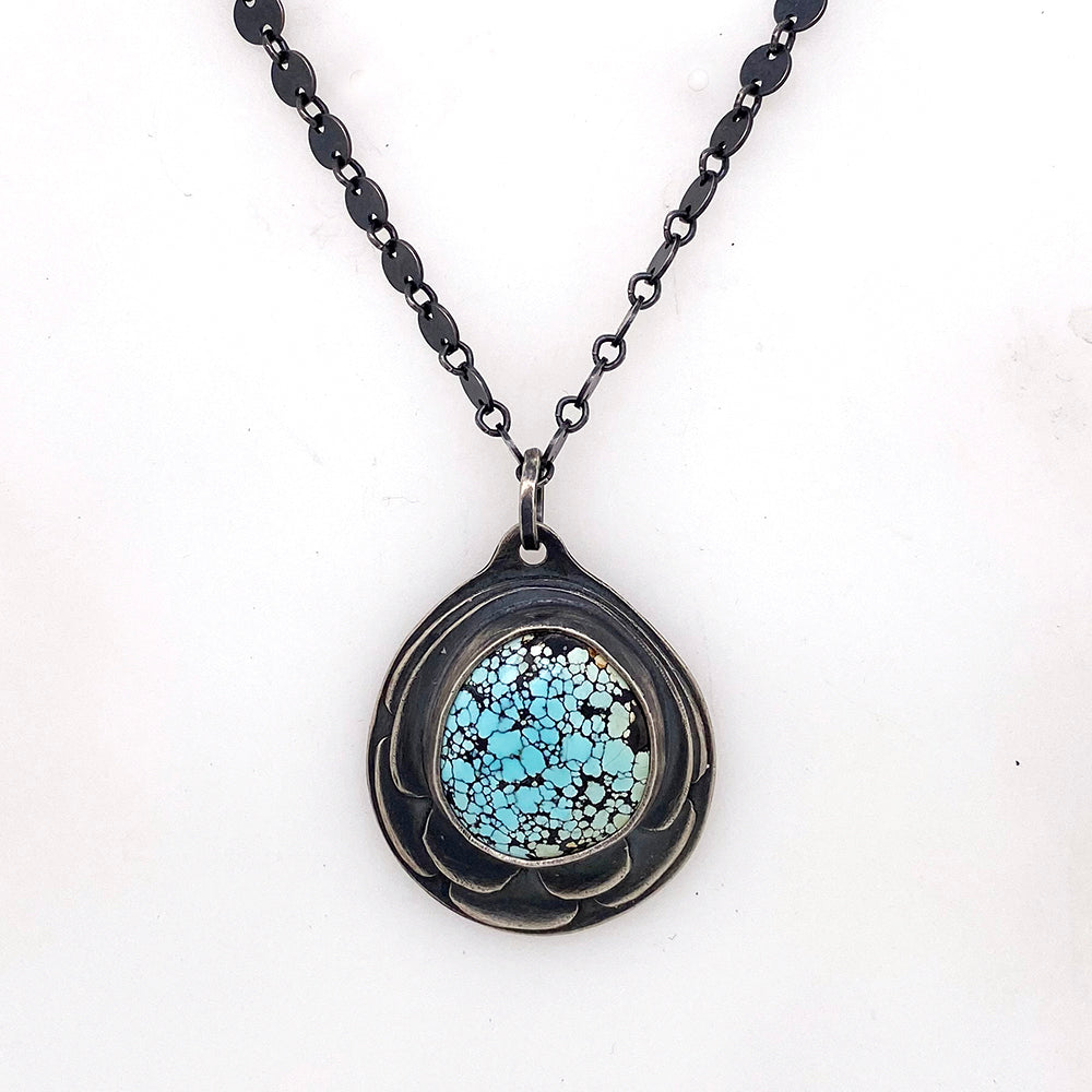 blue moon turquoise silver flower necklace