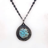 blue moon turquoise silver flower necklace