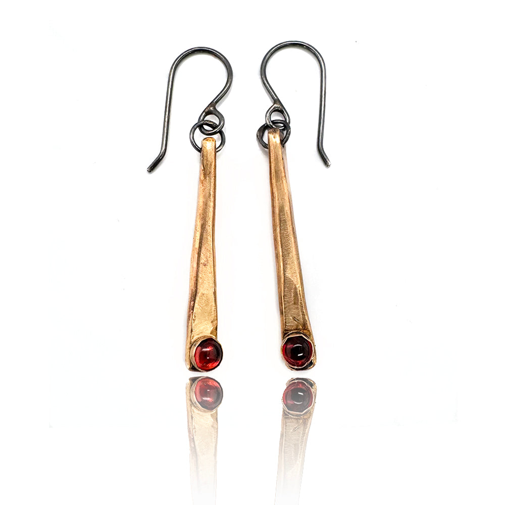 gold drop earrings with garnets