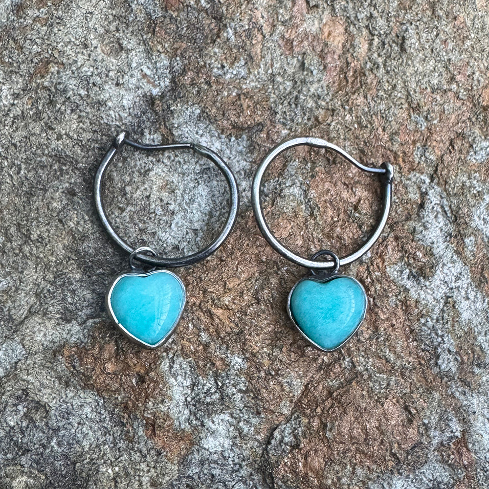 Amazonite Heart Hoop Earrings