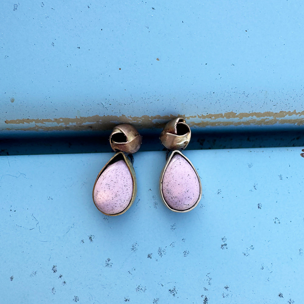 Pink Opal Earrings with Gold Buds