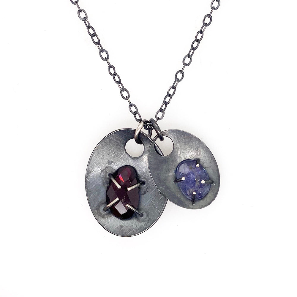 brushed silver and gemstone necklace