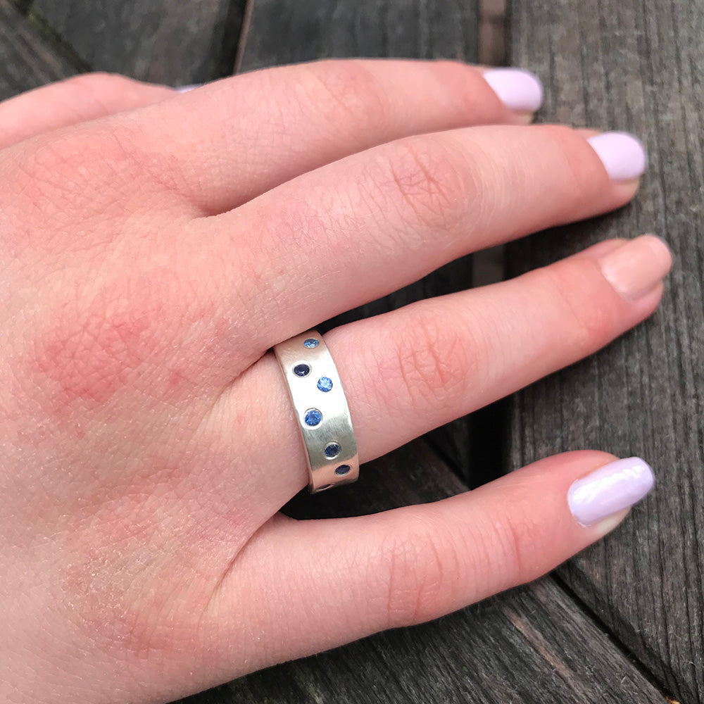 Sterling Band with Blue Sapphires All 'Round