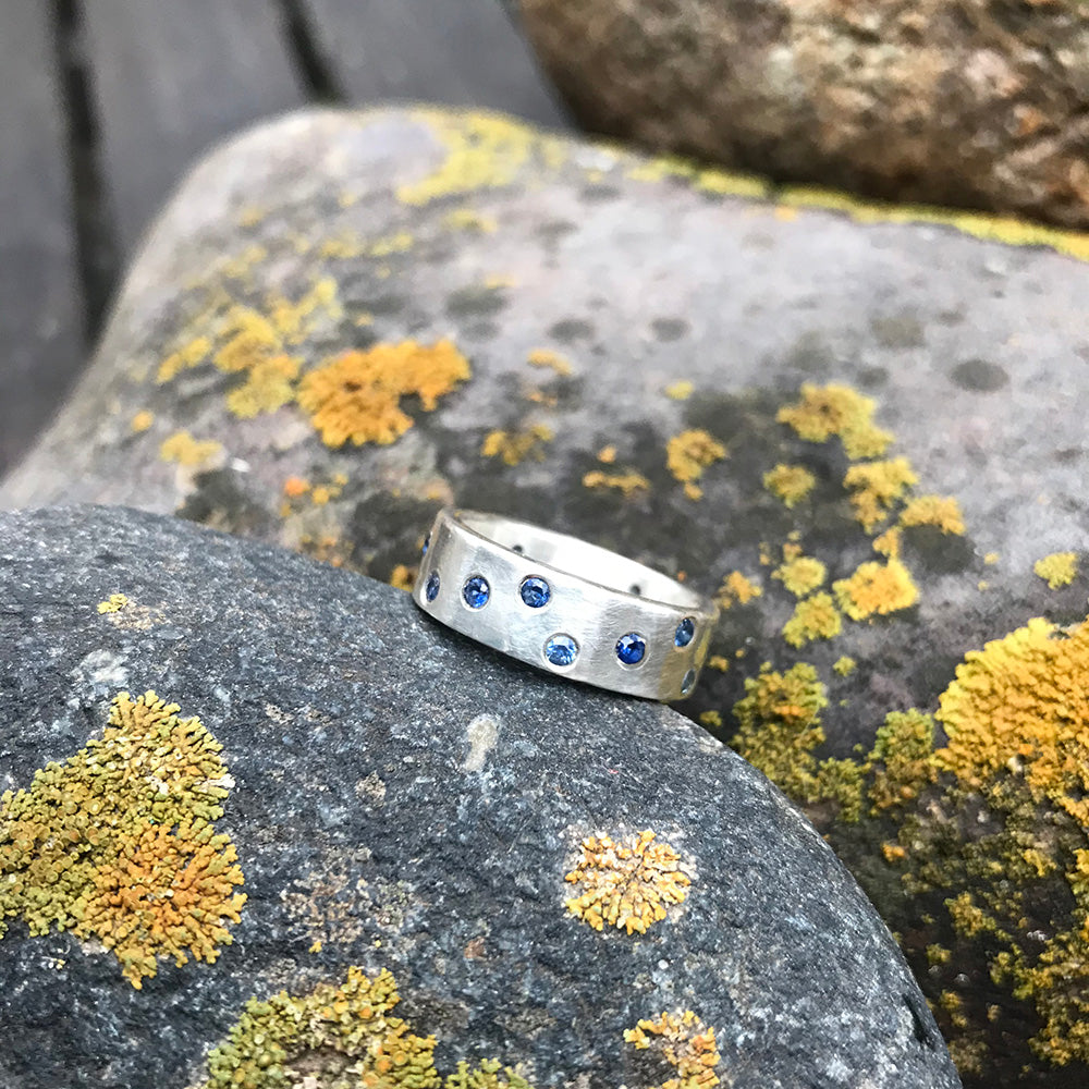 Sterling Ring Band with Blue Sapphires